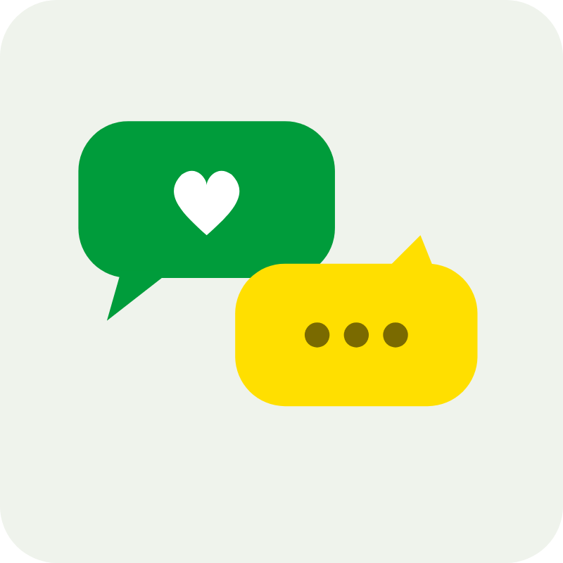 Ilustração: conversa de indicação entre clientes com coração