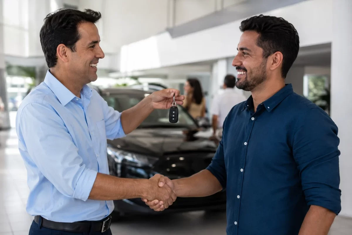 Entrega das chaves de carro novo em concessionária